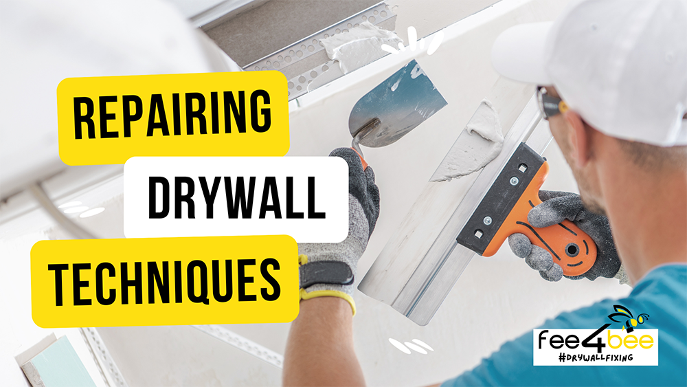 a man is repairing large holes in drywall